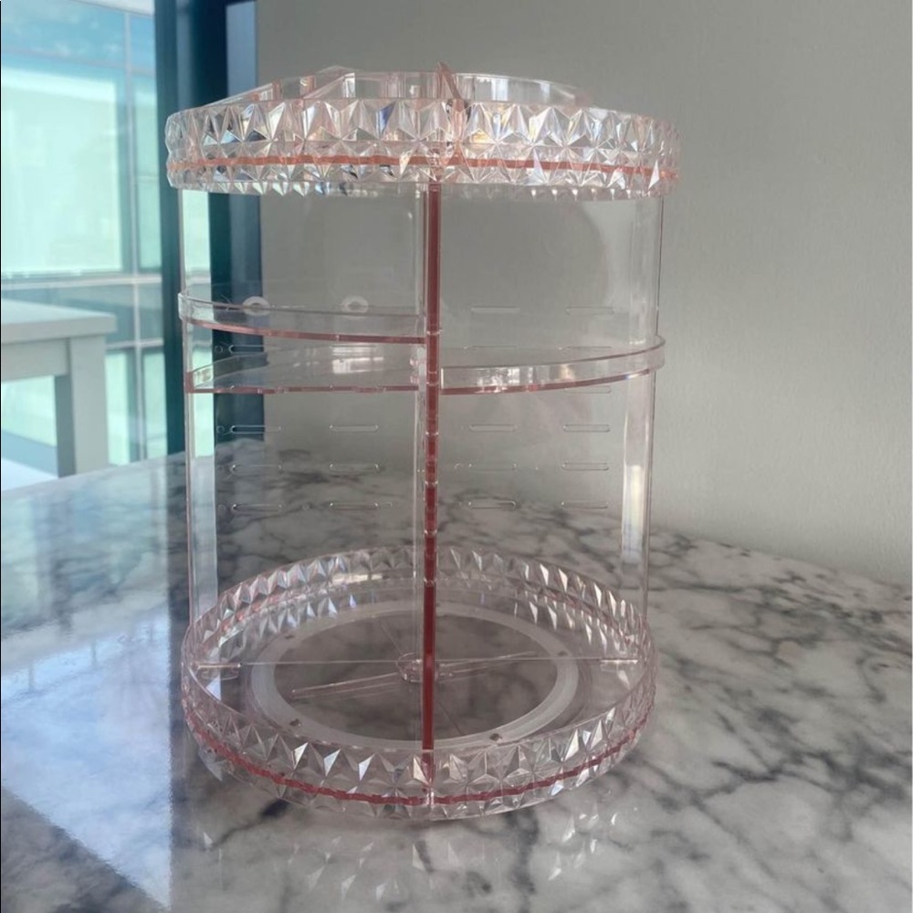 Pink acrylic makeup organizer